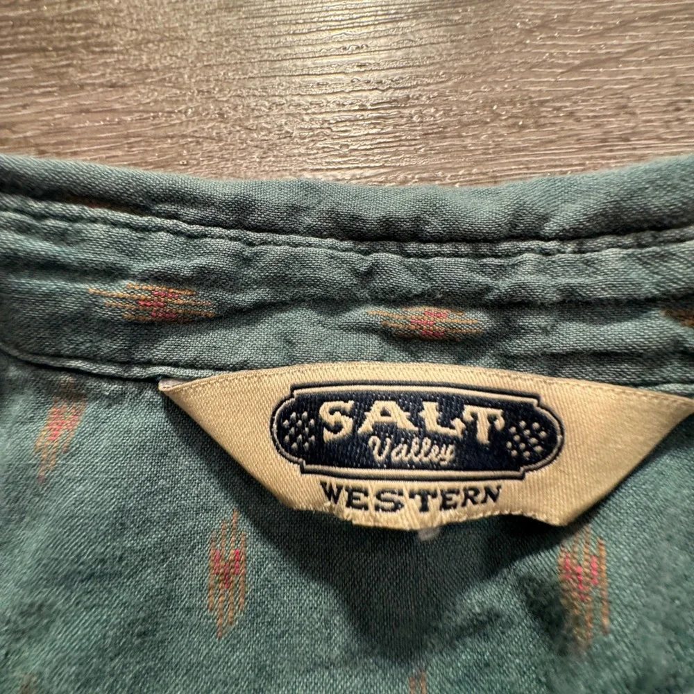 Salt Valley Western Shirt Mens M Ikat Print Cotton Heritage Cowboy Pearl Snap